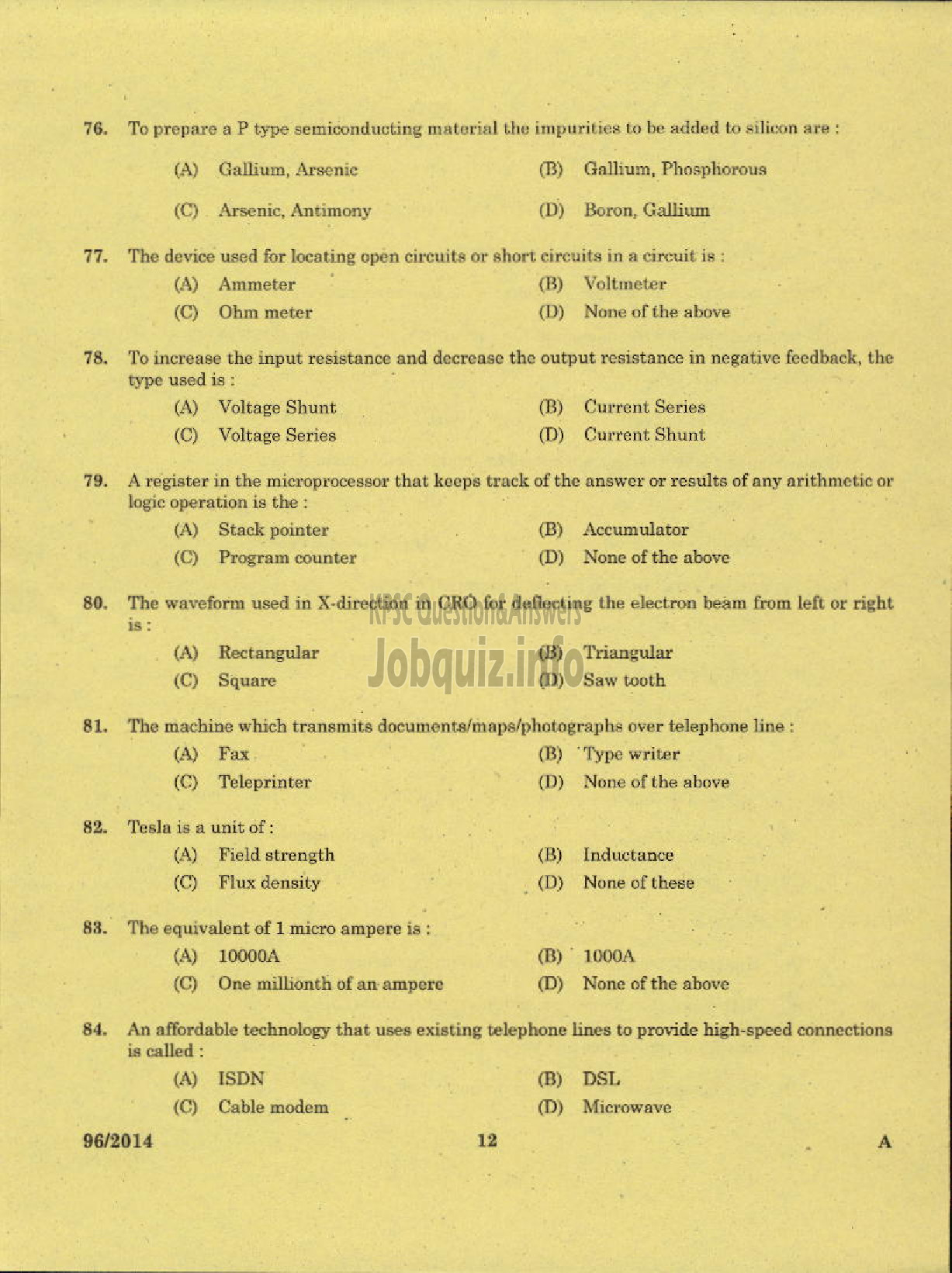 Kerala PSC Question Paper - TECHNICIAN GRADE II ELECTRONICS KERALA CO OPERATIVE MILK MARKETING FEDERATION-10