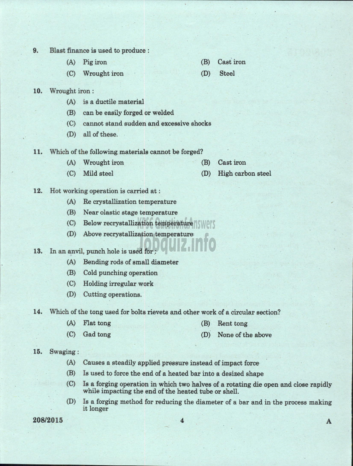 Kerala PSC Question Paper - TECHNICIAN GR II BLACKSMITH CUM WELDER KCMMF LIMITED-2
