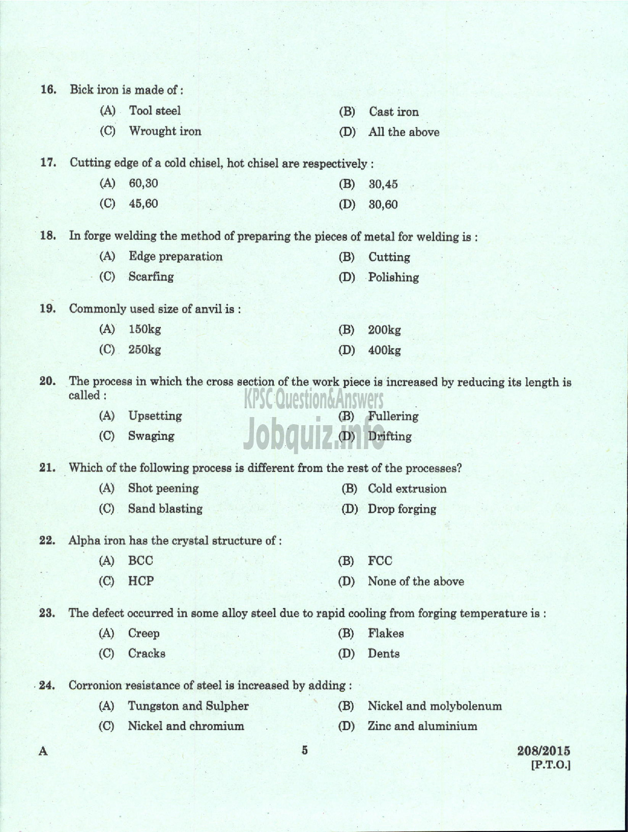 Kerala PSC Question Paper - TECHNICIAN GR II BLACKSMITH CUM WELDER KCMMF LIMITED-3
