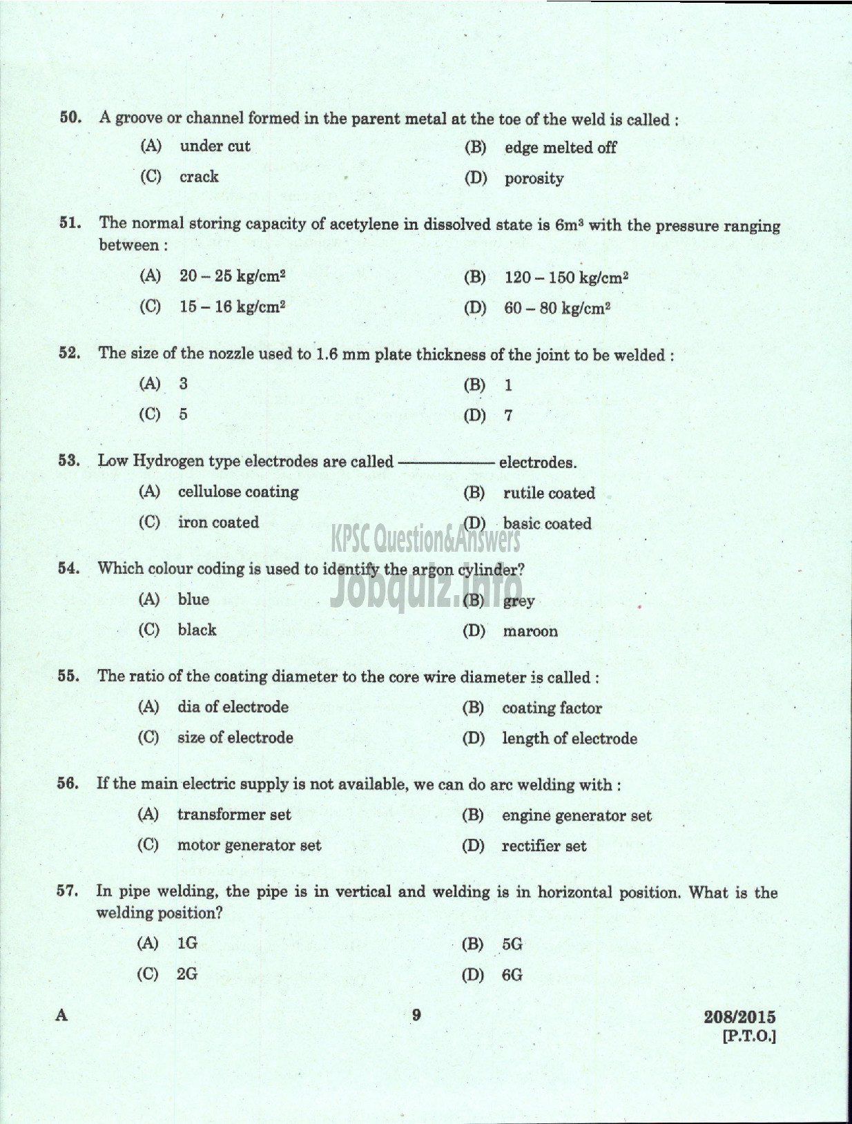 Kerala PSC Question Paper - TECHNICIAN GR II BLACKSMITH CUM WELDER KCMMF LIMITED-7