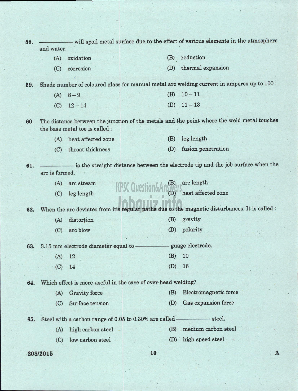 Kerala PSC Question Paper - TECHNICIAN GR II BLACKSMITH CUM WELDER KCMMF LIMITED-8