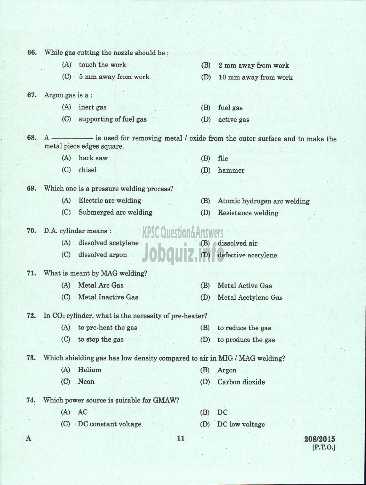 Kerala PSC Question Paper - TECHNICIAN GR II BLACKSMITH CUM WELDER KCMMF LIMITED-9
