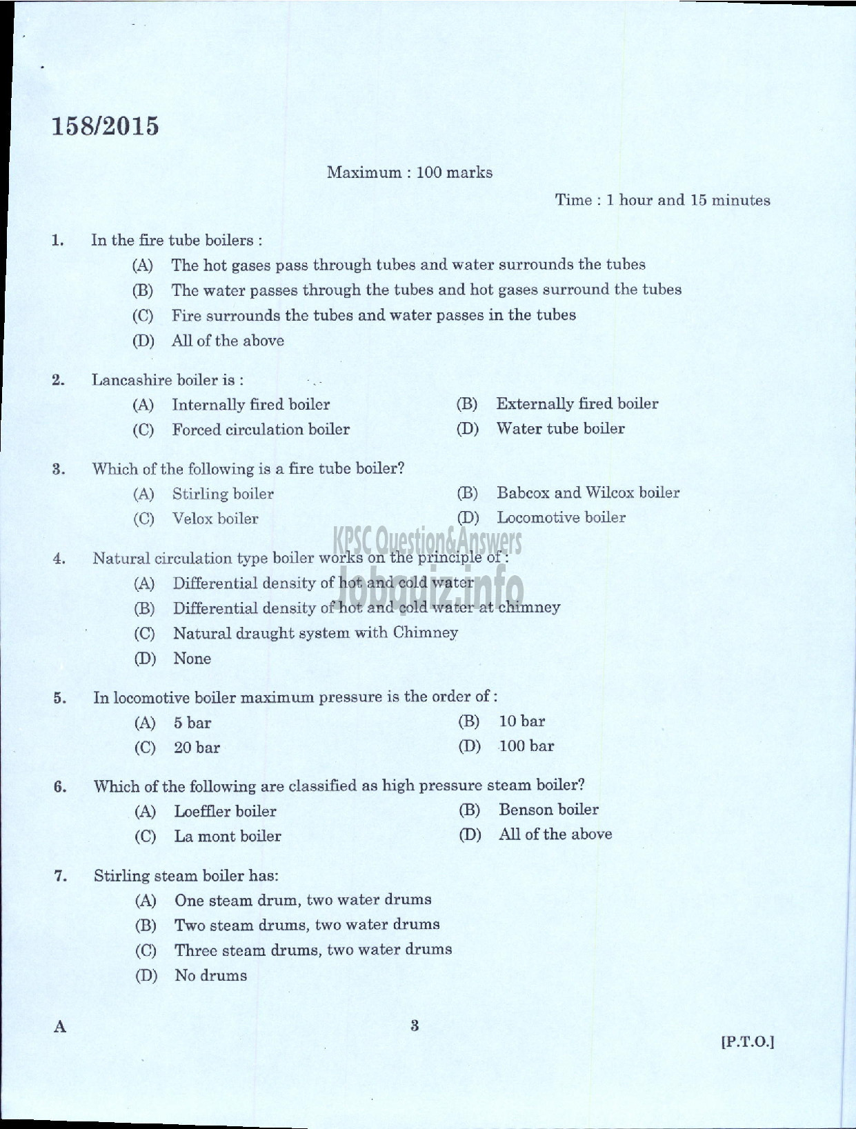 Kerala PSC Question Paper - TECHNICIAN GR II BOILER OPERATOR PART I KCMMF LTD-1