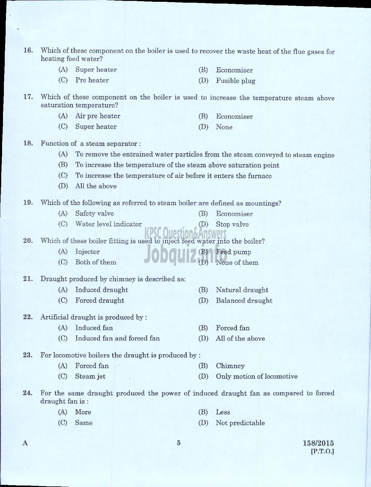 Kerala PSC Question Paper - TECHNICIAN GR II BOILER OPERATOR PART I KCMMF LTD-3