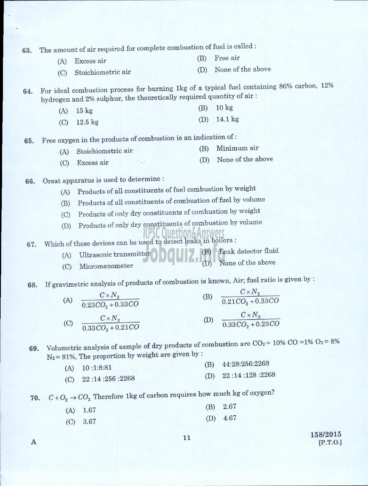 Kerala PSC Question Paper - TECHNICIAN GR II BOILER OPERATOR PART I KCMMF LTD-9