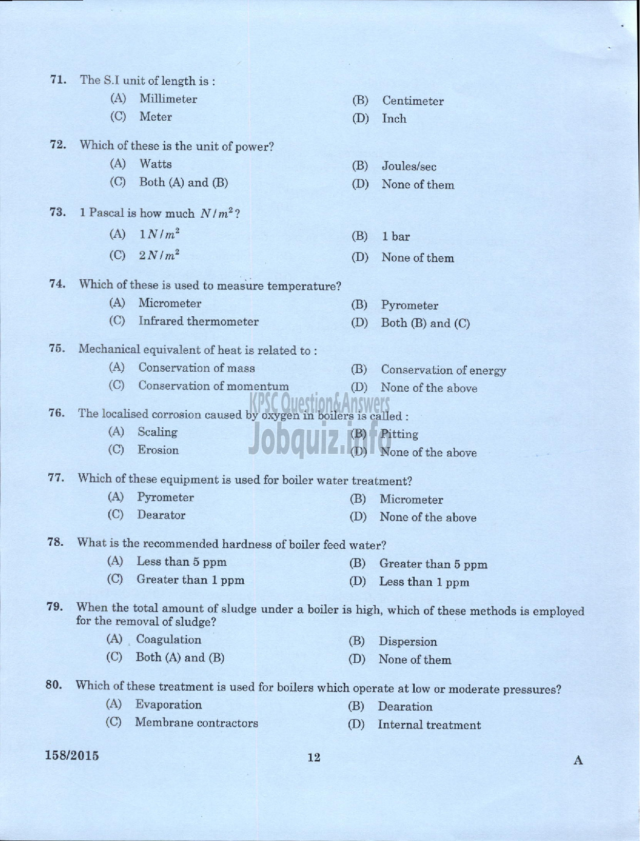 Kerala PSC Question Paper - TECHNICIAN GR II BOILER OPERATOR PART I KCMMF LTD-10