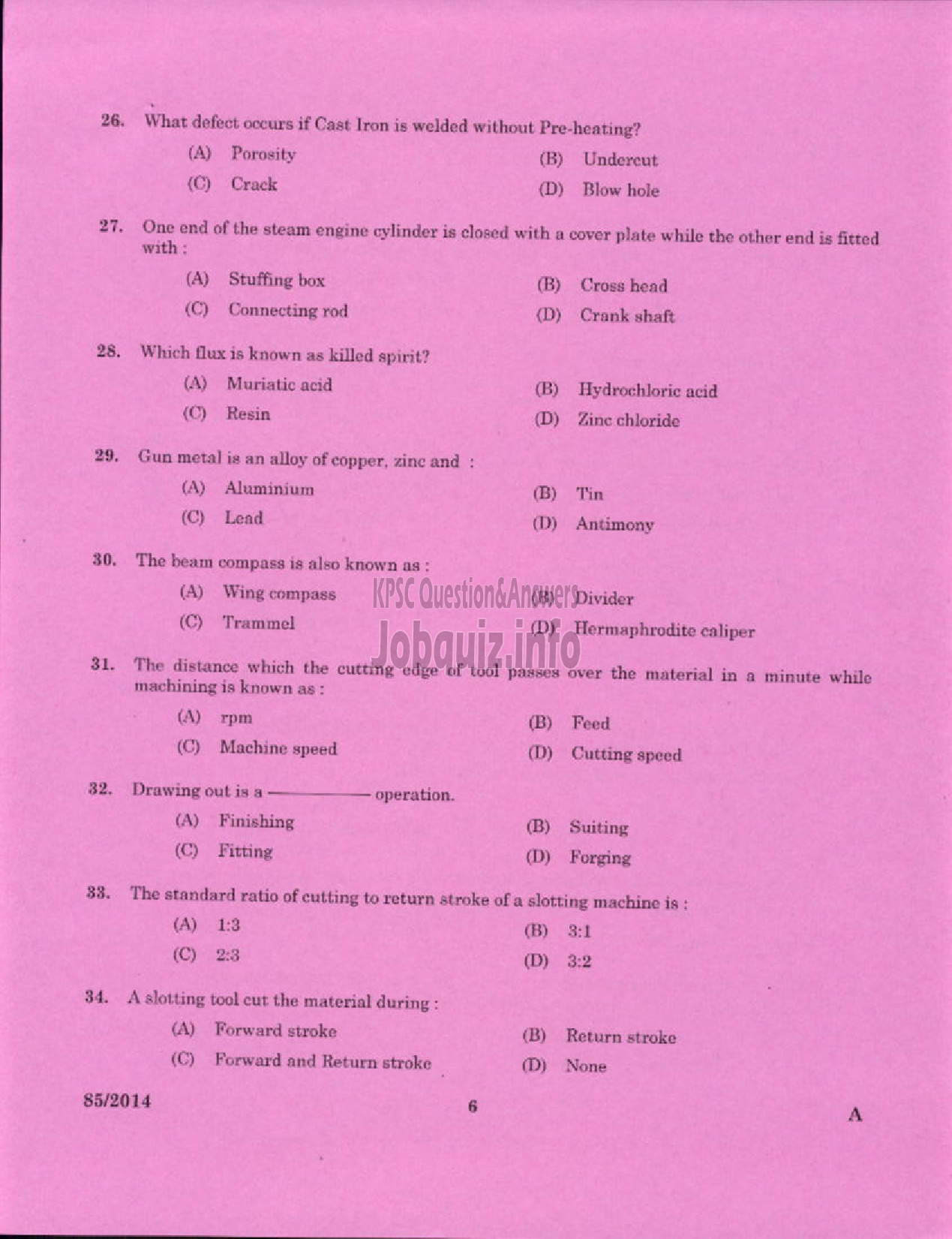 Kerala PSC Question Paper - TECHNICIAN GR II GENERAL MECHANIC GENERAL SOCIETY CATEGORY KCMMF LTD-4