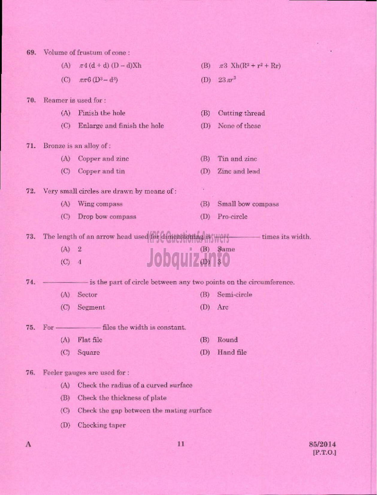 Kerala PSC Question Paper - TECHNICIAN GR II GENERAL MECHANIC GENERAL SOCIETY CATEGORY KCMMF LTD-9