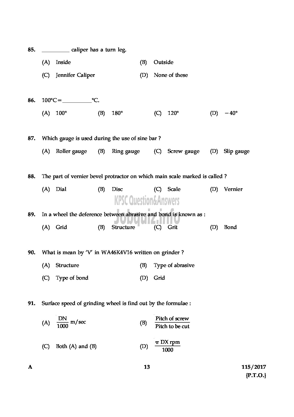 Kerala PSC Question Paper - TECHNICIAN GR II GENERAL MECHANIC KERALA CO OPERATIVE MILK MARKETING FEDERATION LTD-13
