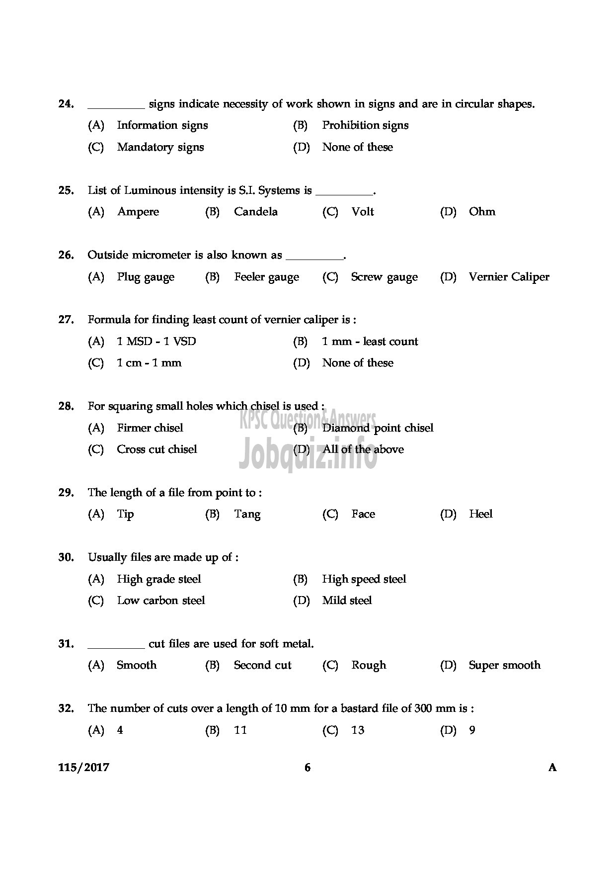 Kerala PSC Question Paper - TECHNICIAN GR II GENERAL MECHANIC KERALA CO OPERATIVE MILK MARKETING FEDERATION LTD-6