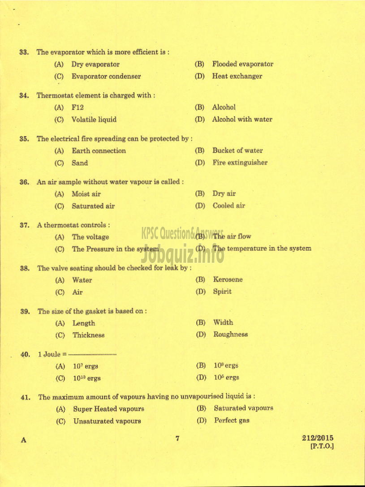 Kerala PSC Question Paper - TECHNICIAN GR II REFRIGERATION MECHANIC KCMMF LTD-5