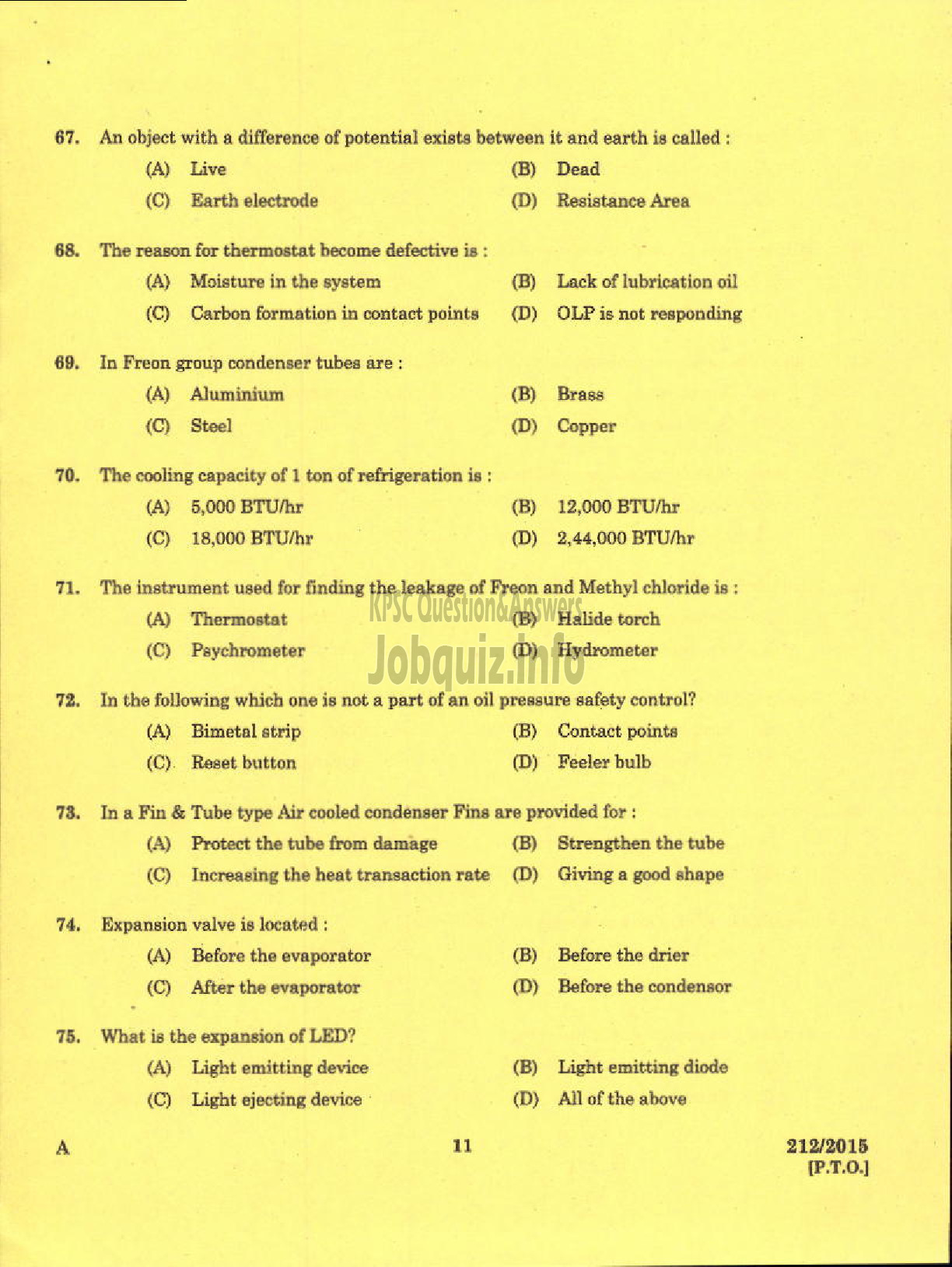 Kerala PSC Question Paper - TECHNICIAN GR II REFRIGERATION MECHANIC KCMMF LTD-9