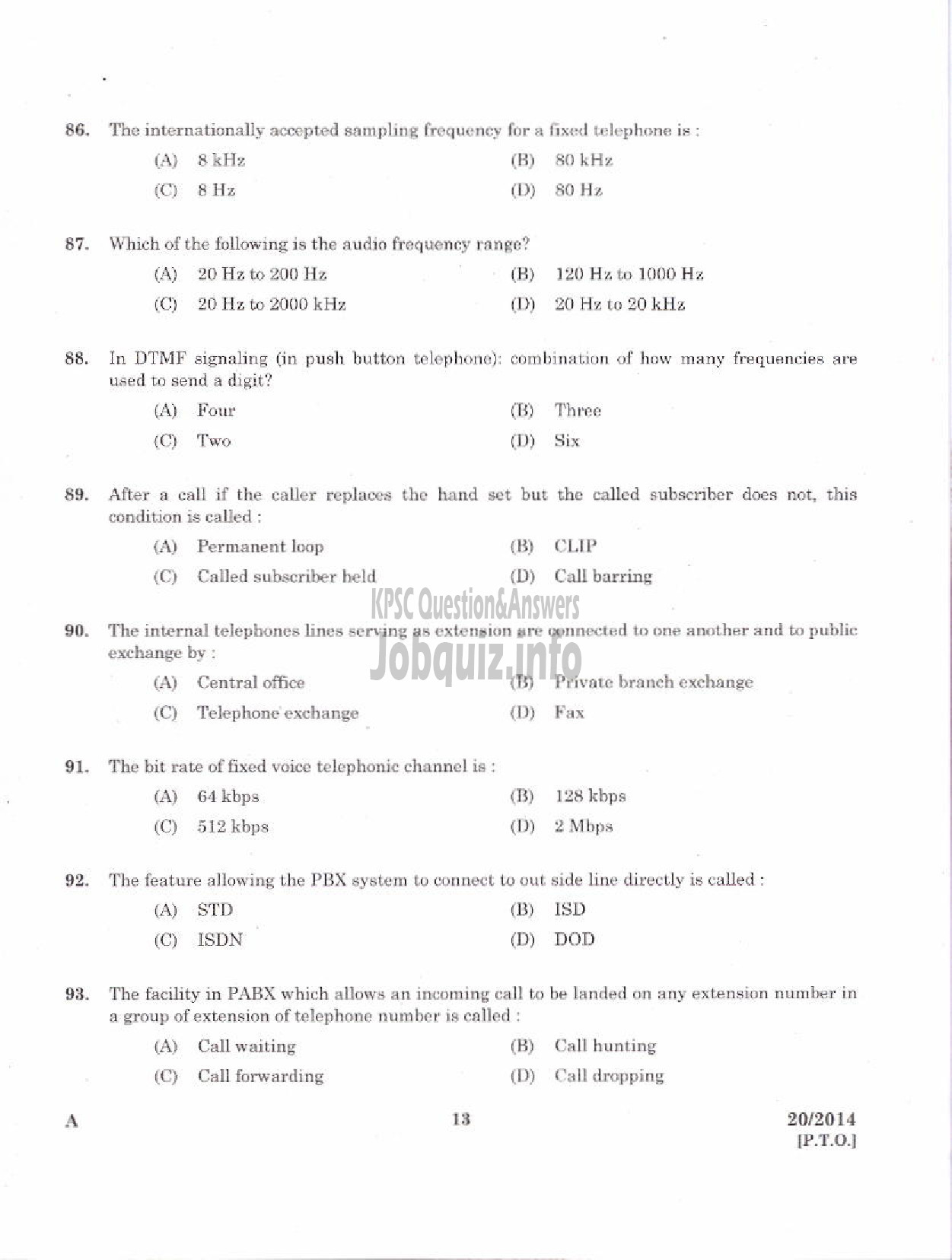 Kerala PSC Question Paper - TELEPHONE OPERATOR CUM RECEPTIONIST GR II KERALA STATE INDUSTRIAL DEVELOPMENT CORPORATION LTD-11