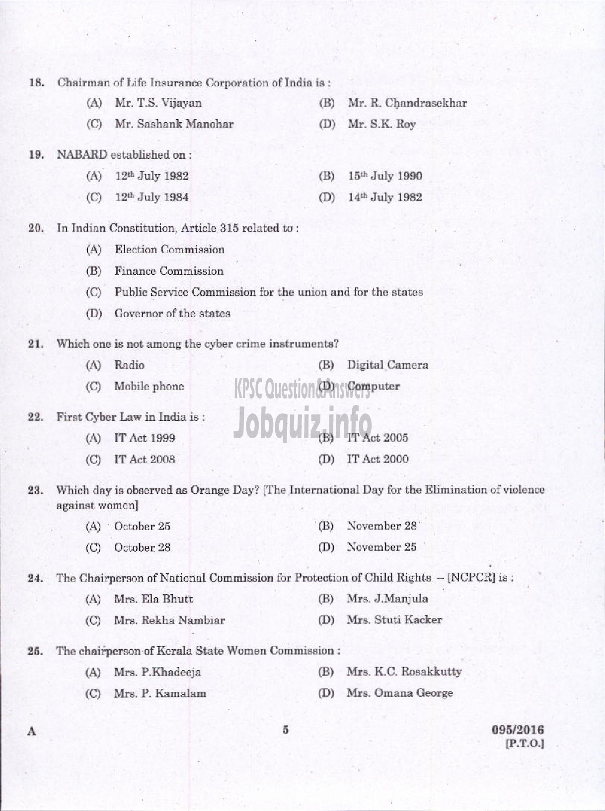 Kerala PSC Question Paper - TELEPHONE OPERATOR DCB-3