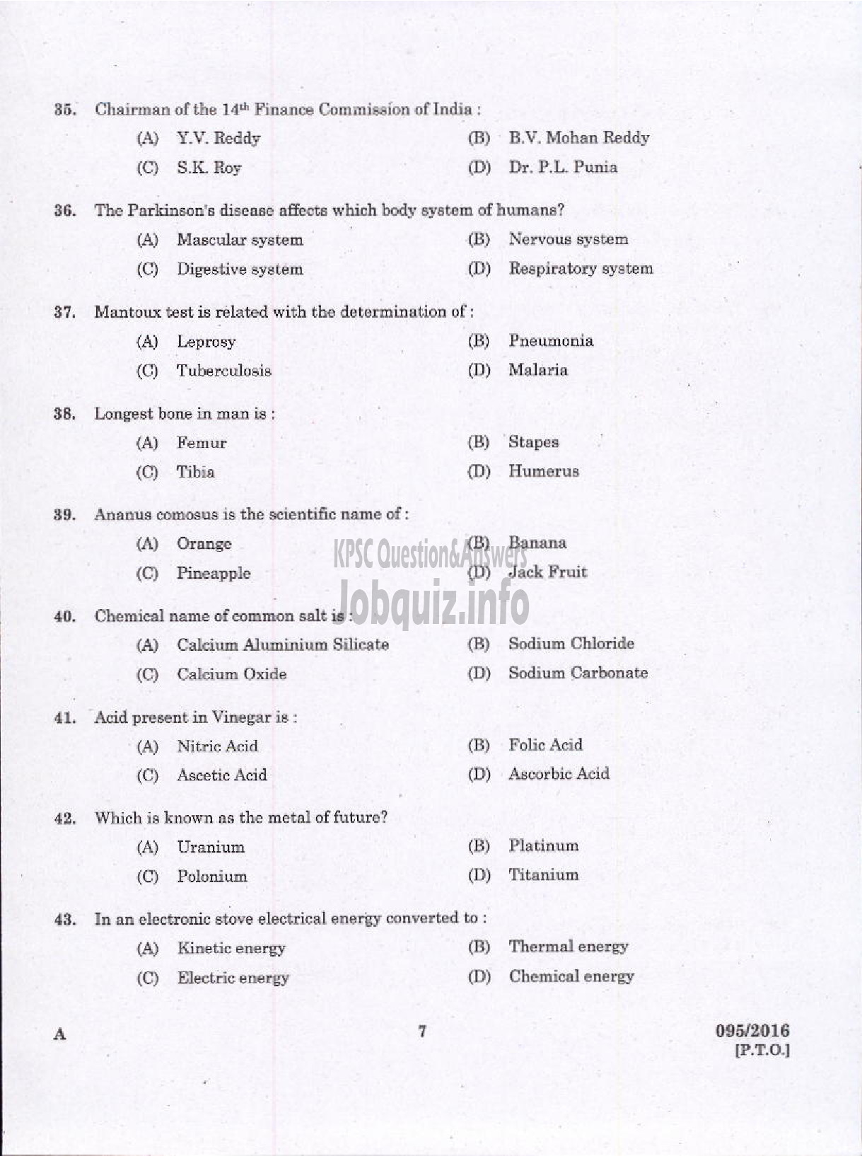 Kerala PSC Question Paper - TELEPHONE OPERATOR DCB-5