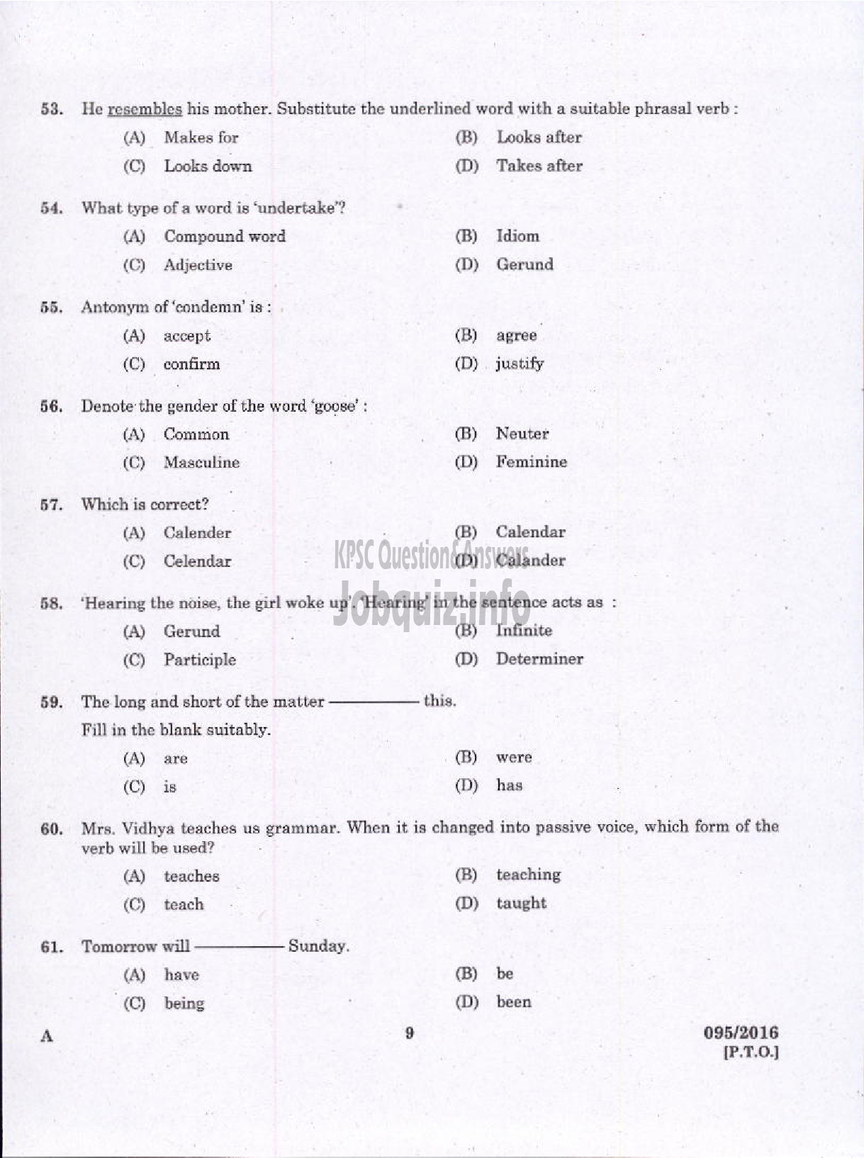 Kerala PSC Question Paper - TELEPHONE OPERATOR DCB-7