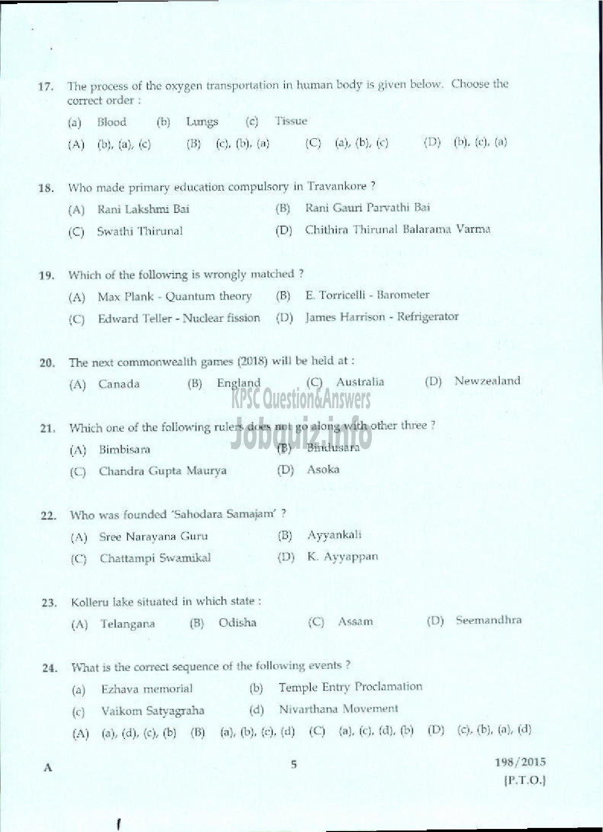 Kerala PSC Question Paper - TELEPHONE OPERATOR DCB/MCS-3