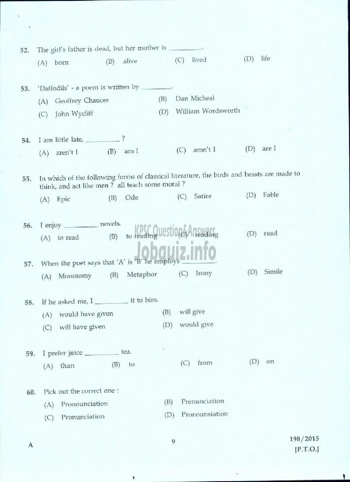 Kerala PSC Question Paper - TELEPHONE OPERATOR DCB/MCS-7