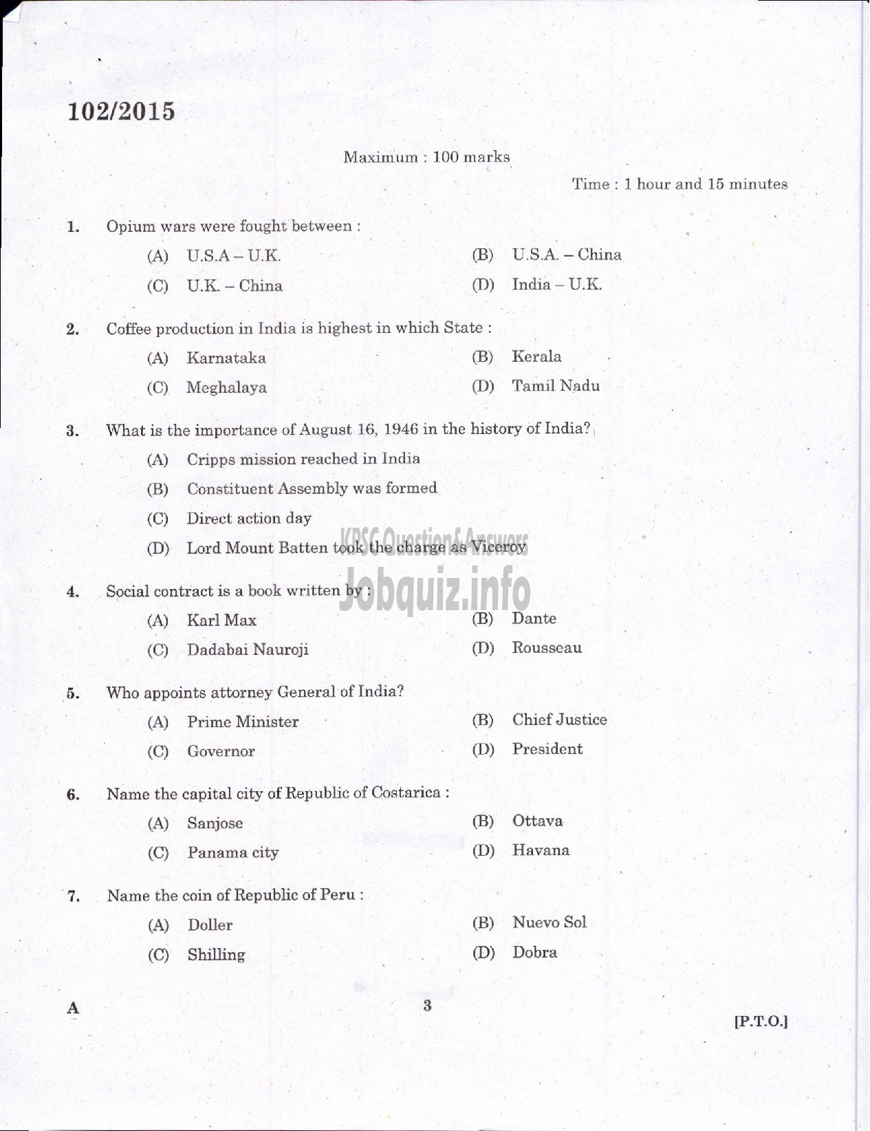 Kerala PSC Question Paper - TELEPHONE OPERATOR DIRECT AND BY TRANSFER DISTRICT CO OPERATIVE BANK-1