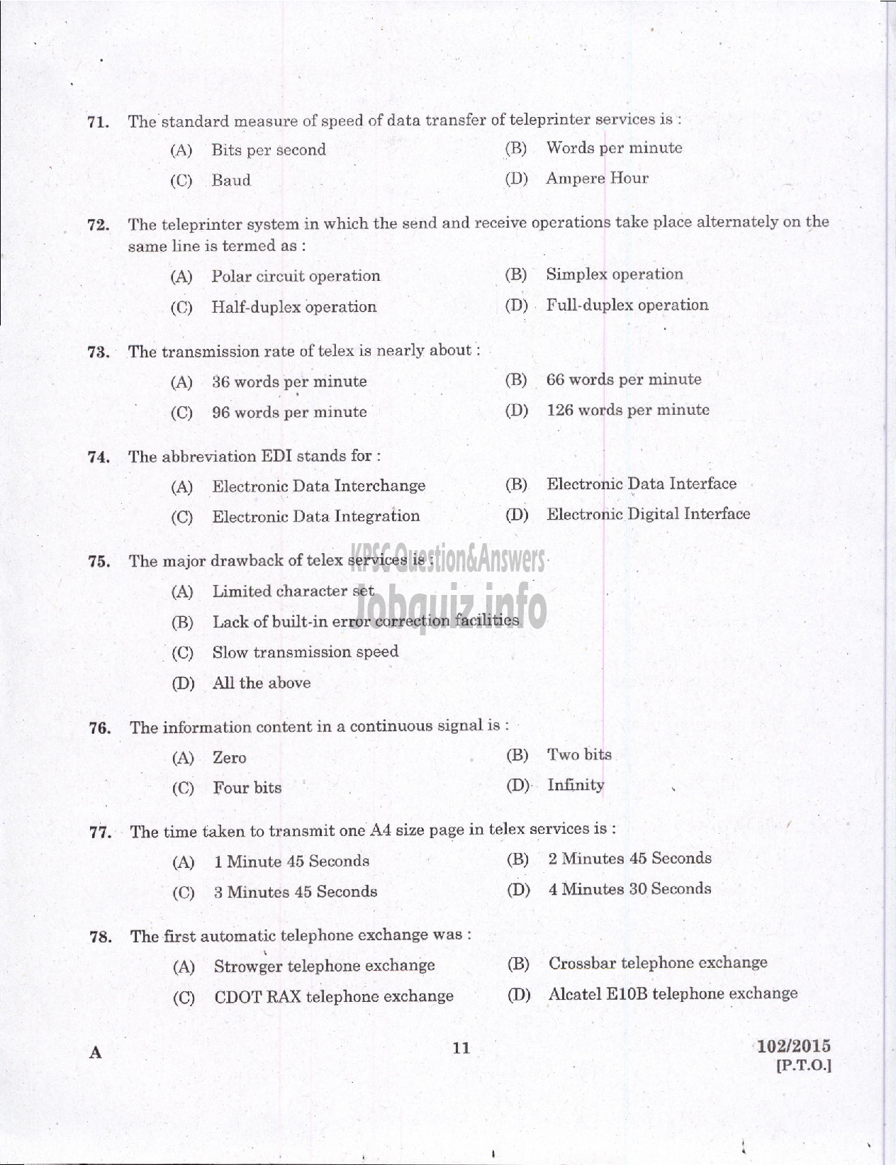 Kerala PSC Question Paper - TELEPHONE OPERATOR DIRECT AND BY TRANSFER DISTRICT CO OPERATIVE BANK-9