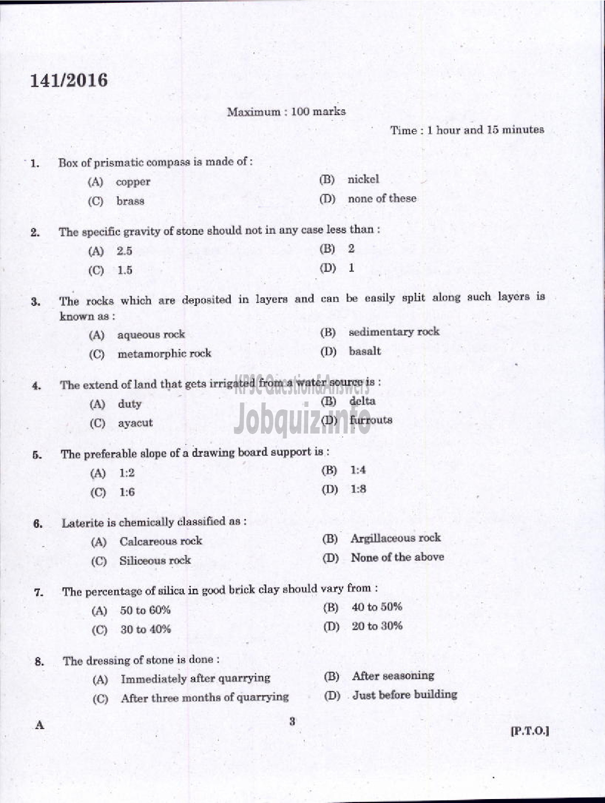 Kerala PSC Question Paper - THIRD GRADE OVERSEER/THIRD GRADE DRAFTSMAN LOCAL SELF GOVT-1