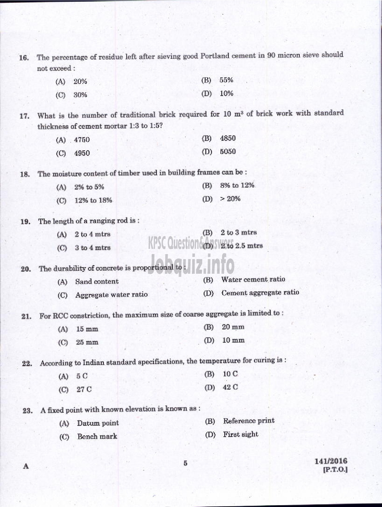 Kerala PSC Question Paper - THIRD GRADE OVERSEER/THIRD GRADE DRAFTSMAN LOCAL SELF GOVT-3