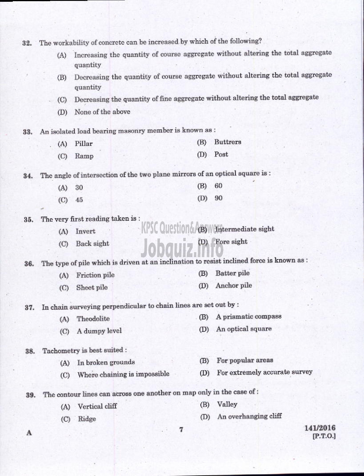 Kerala PSC Question Paper - THIRD GRADE OVERSEER/THIRD GRADE DRAFTSMAN LOCAL SELF GOVT-5