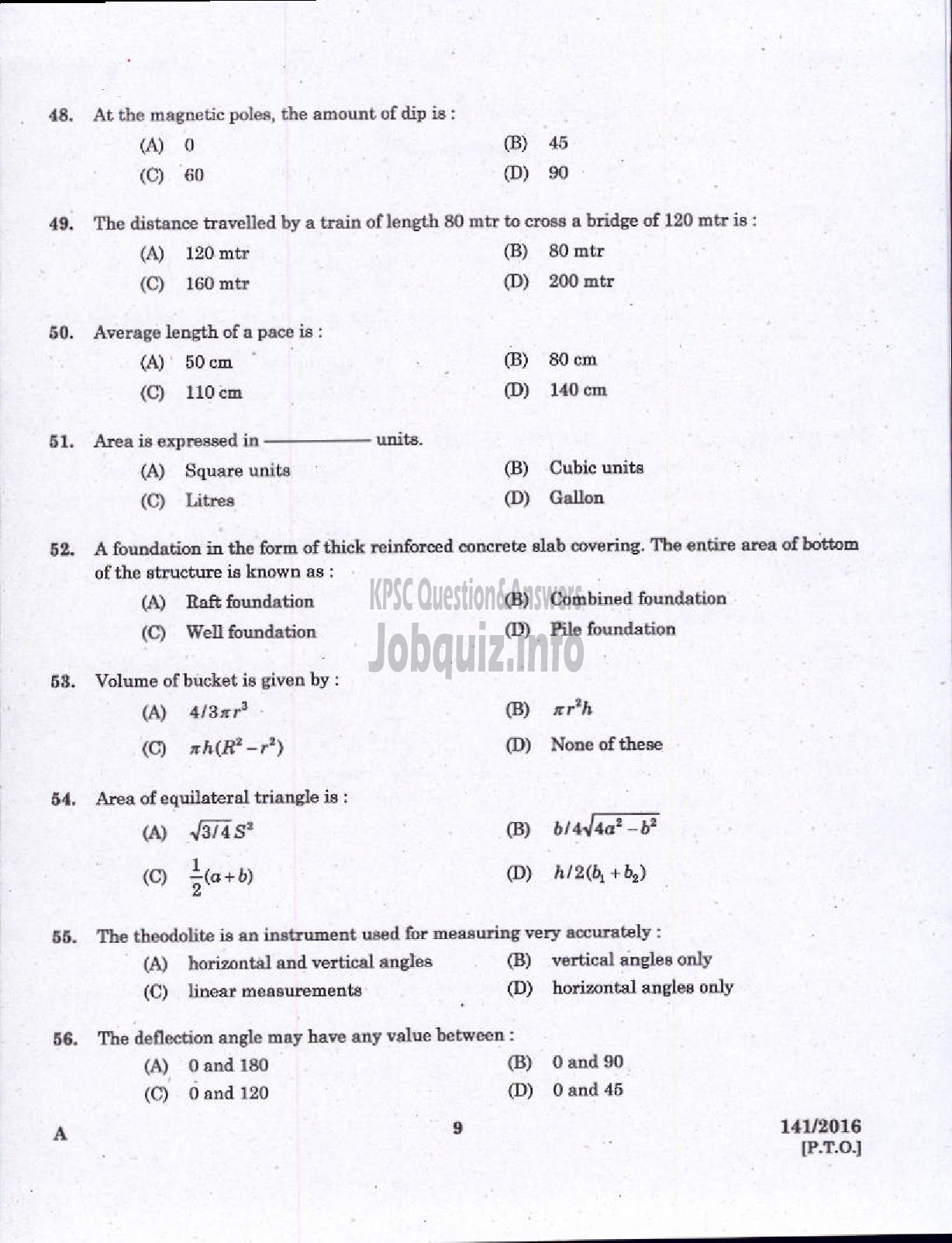 Kerala PSC Question Paper - THIRD GRADE OVERSEER/THIRD GRADE DRAFTSMAN LOCAL SELF GOVT-7
