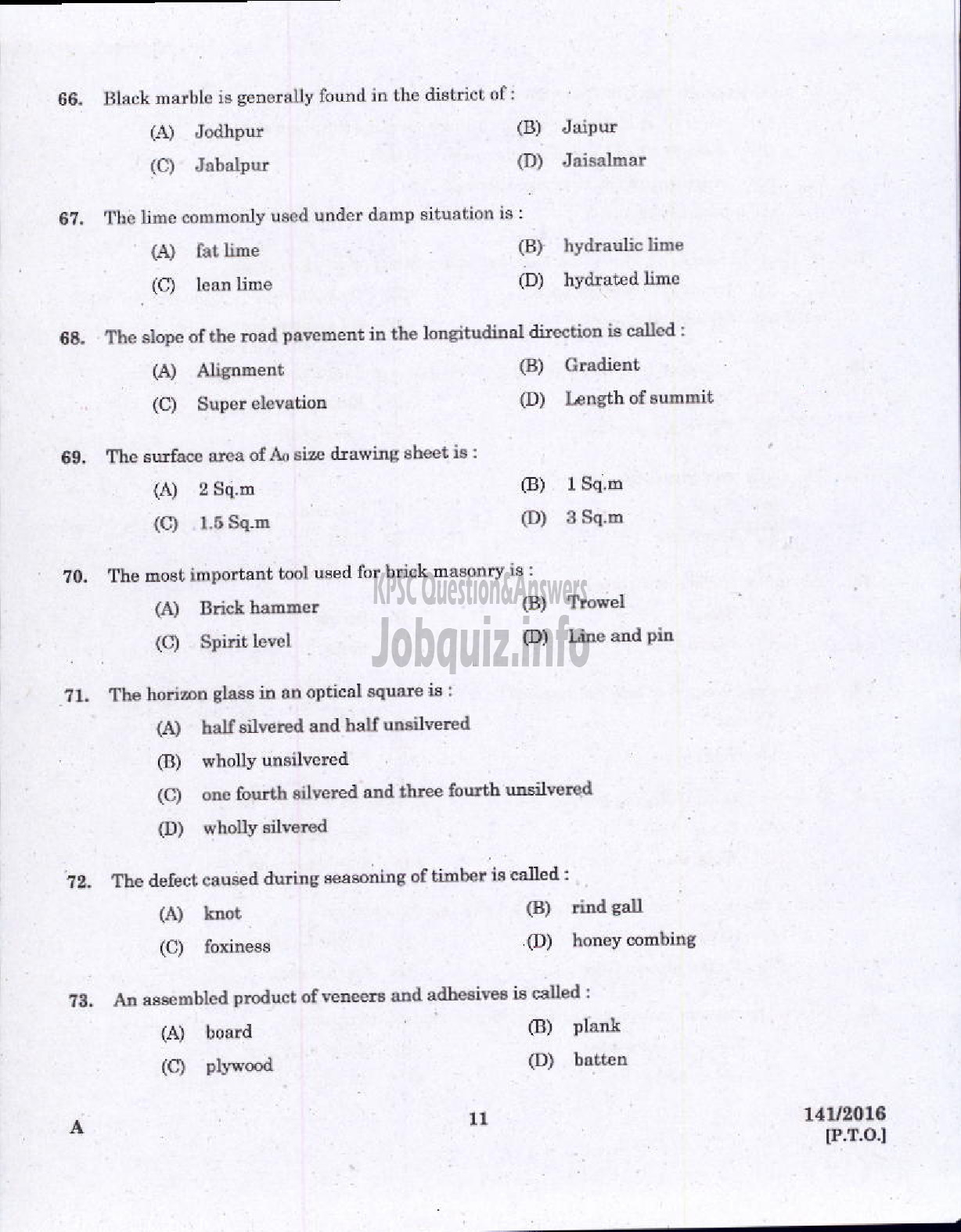 Kerala PSC Question Paper - THIRD GRADE OVERSEER/THIRD GRADE DRAFTSMAN LOCAL SELF GOVT-9