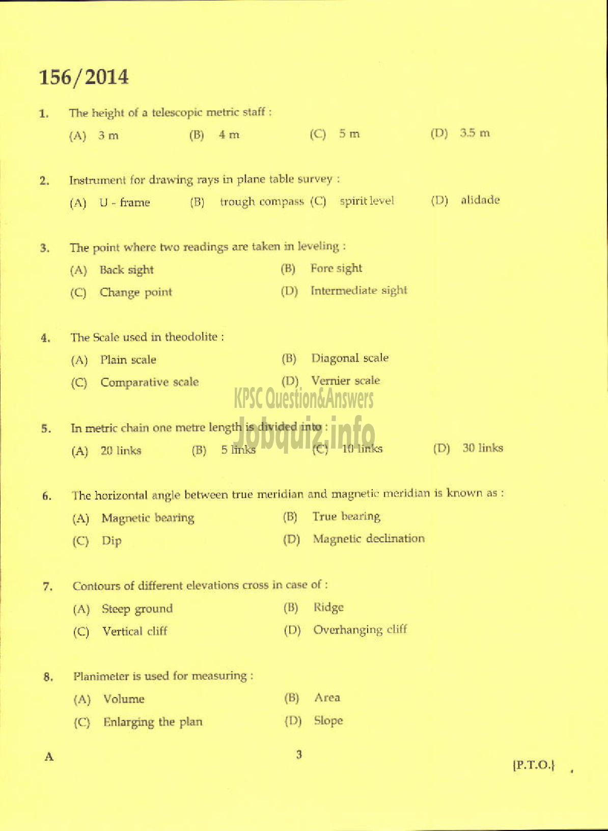 Kerala PSC Question Paper - TRACER SURVEY AND LAND RECORDS-1