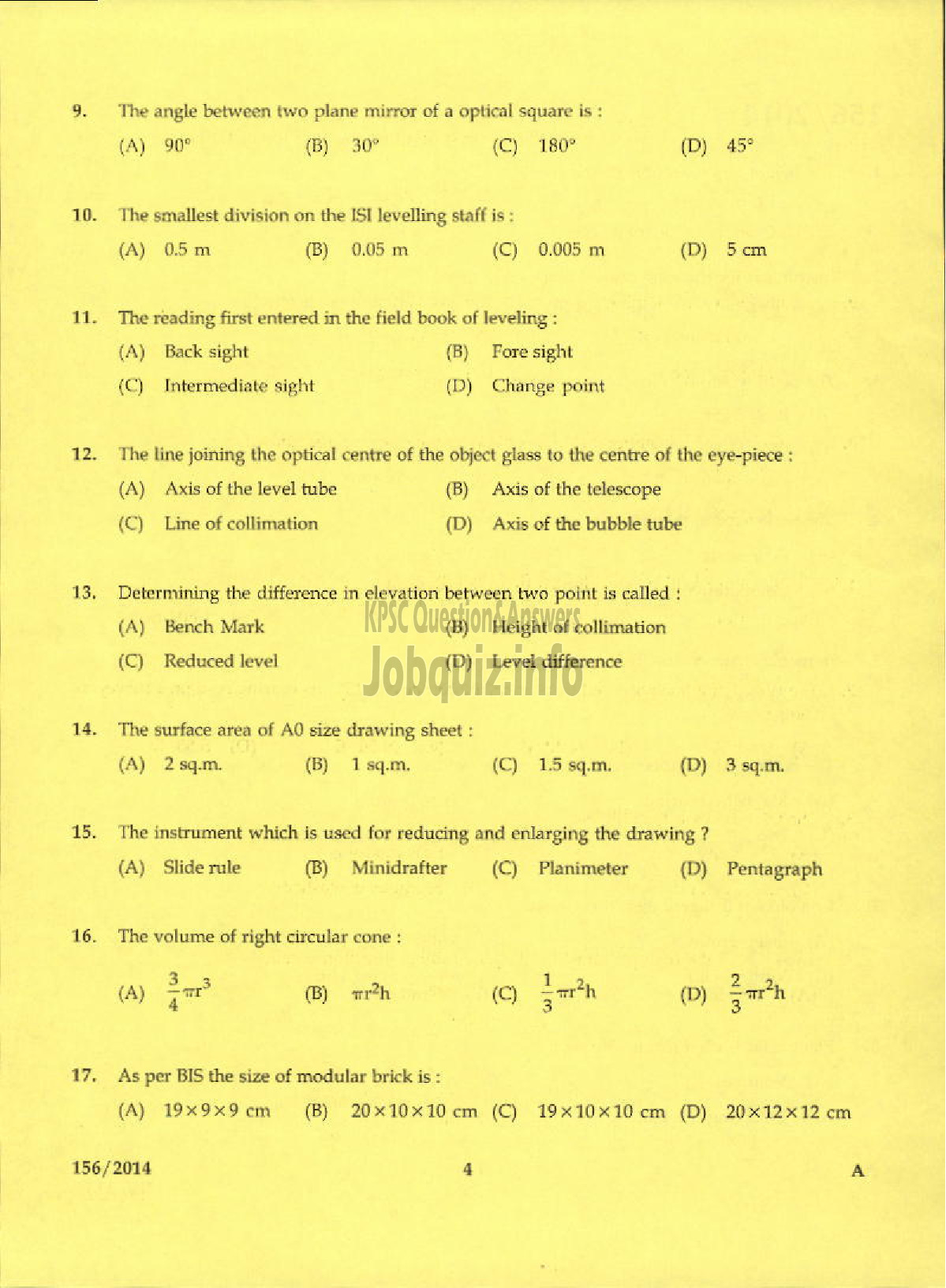 Kerala PSC Question Paper - TRACER SURVEY AND LAND RECORDS-2