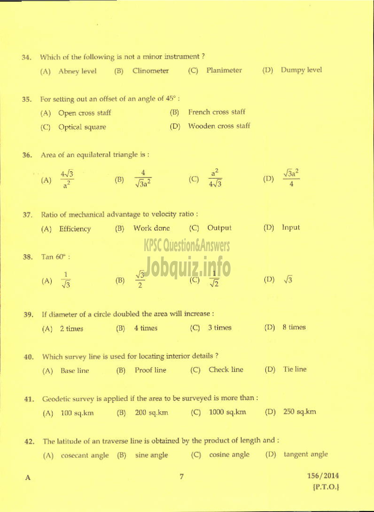 Kerala PSC Question Paper - TRACER SURVEY AND LAND RECORDS-5
