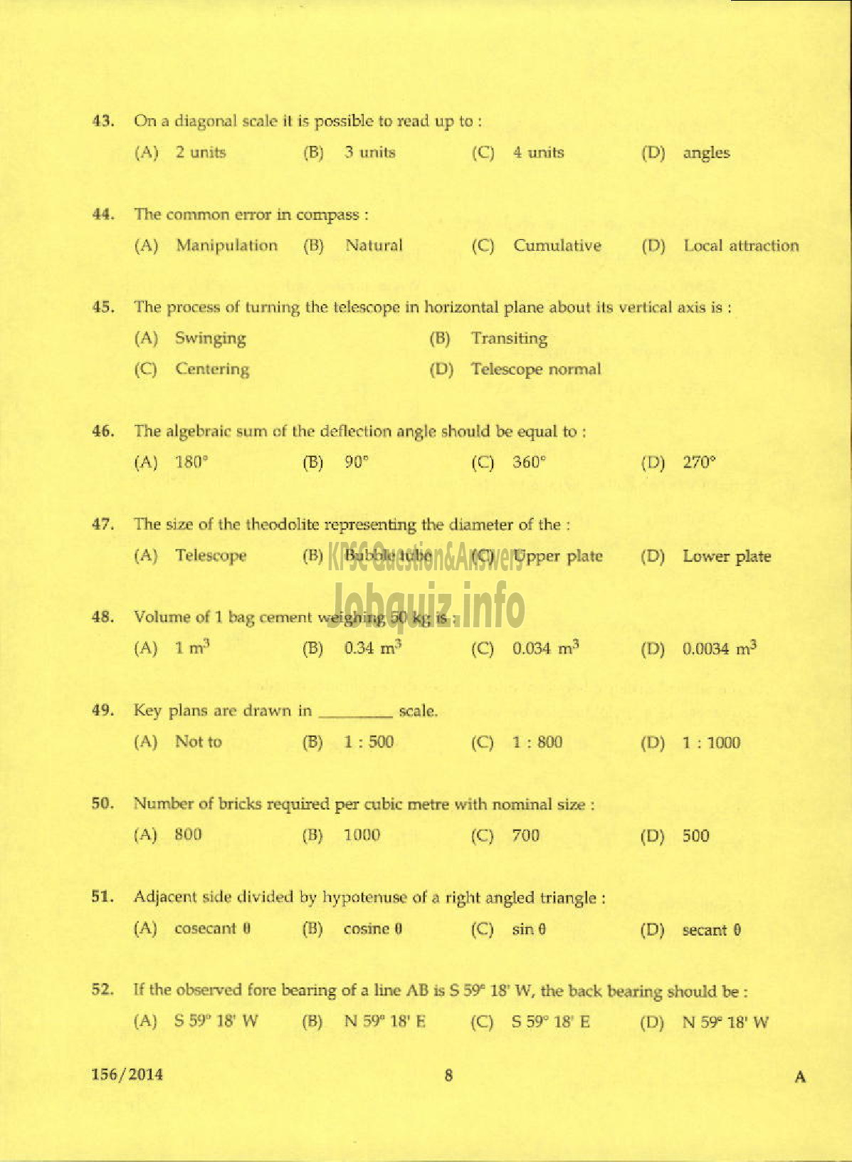 Kerala PSC Question Paper - TRACER SURVEY AND LAND RECORDS-6