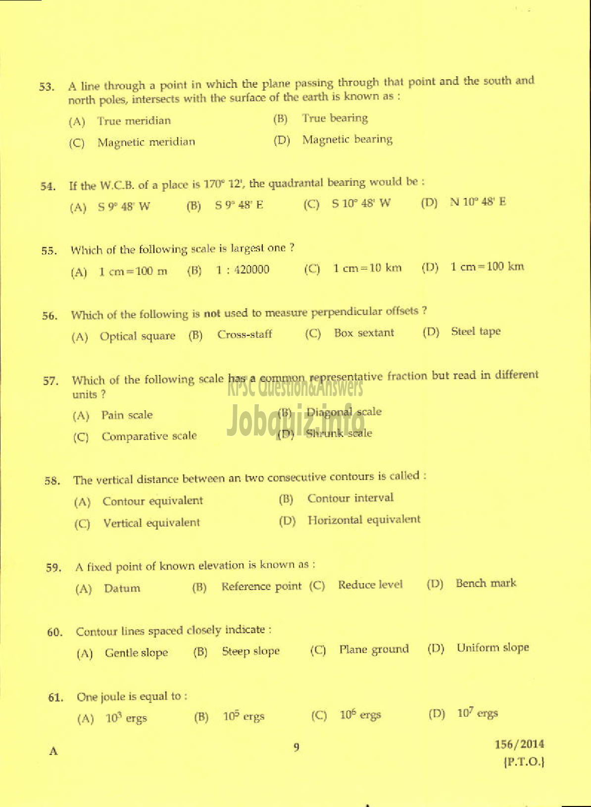 Kerala PSC Question Paper - TRACER SURVEY AND LAND RECORDS-7