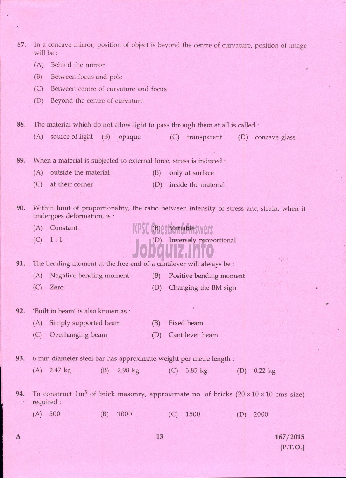 Kerala PSC Question Paper - TRACER TOWN AND COUNTRY PLANNING-9