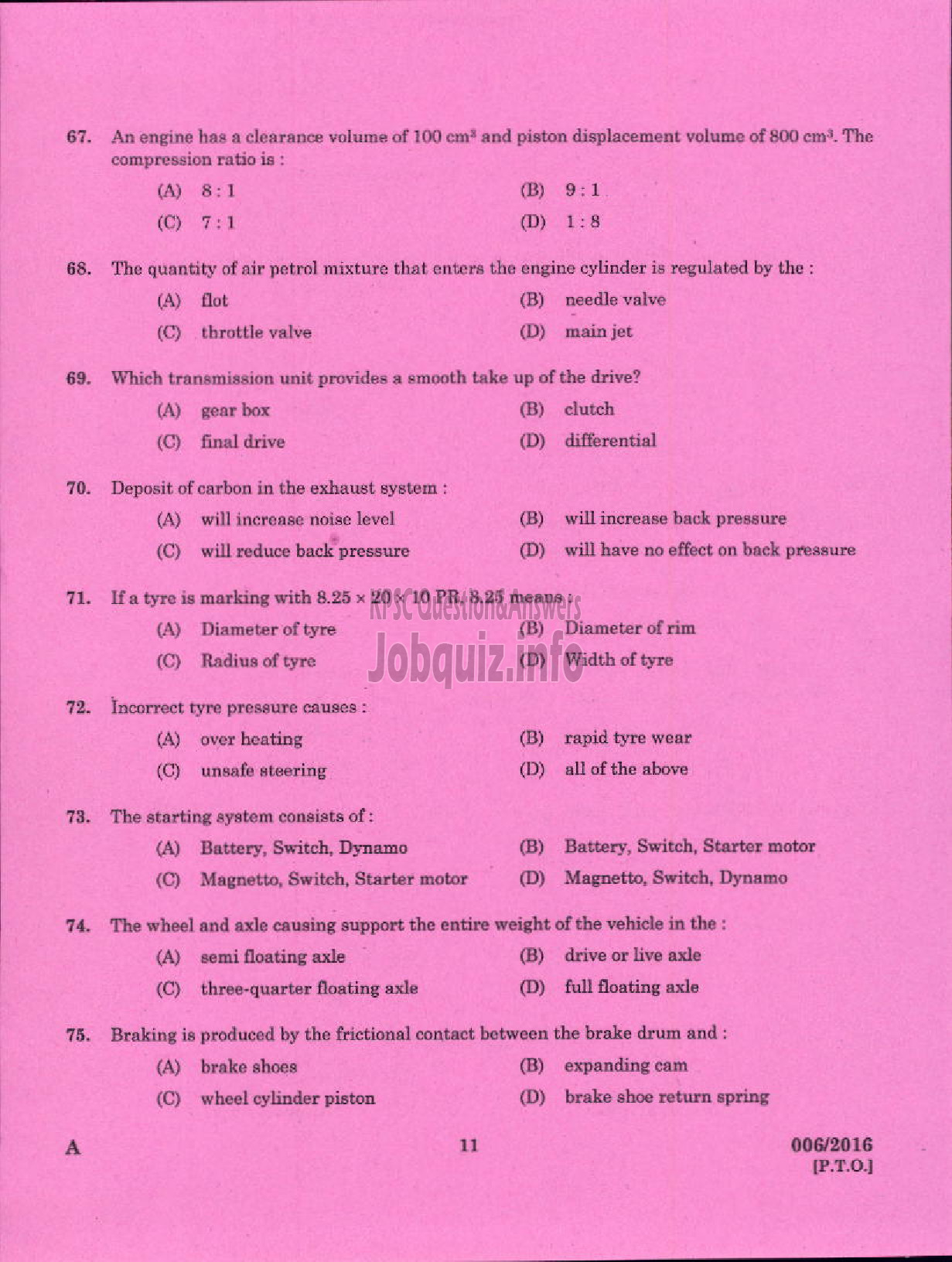 Kerala PSC Question Paper - TRADESMAN AUTOMOBILE HEAT ENGINES TECHNICAL EDUCATION-7