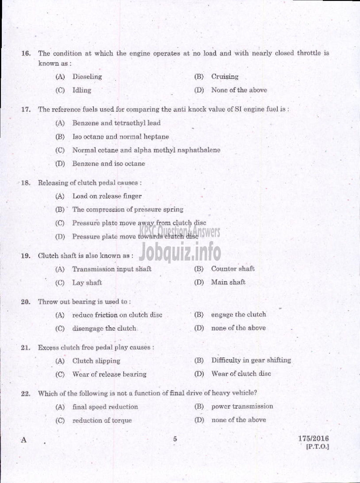 Kerala PSC Question Paper - TRADESMAN AUTOMOBILE MECHANIC TECHNICAL EDUCATION-3