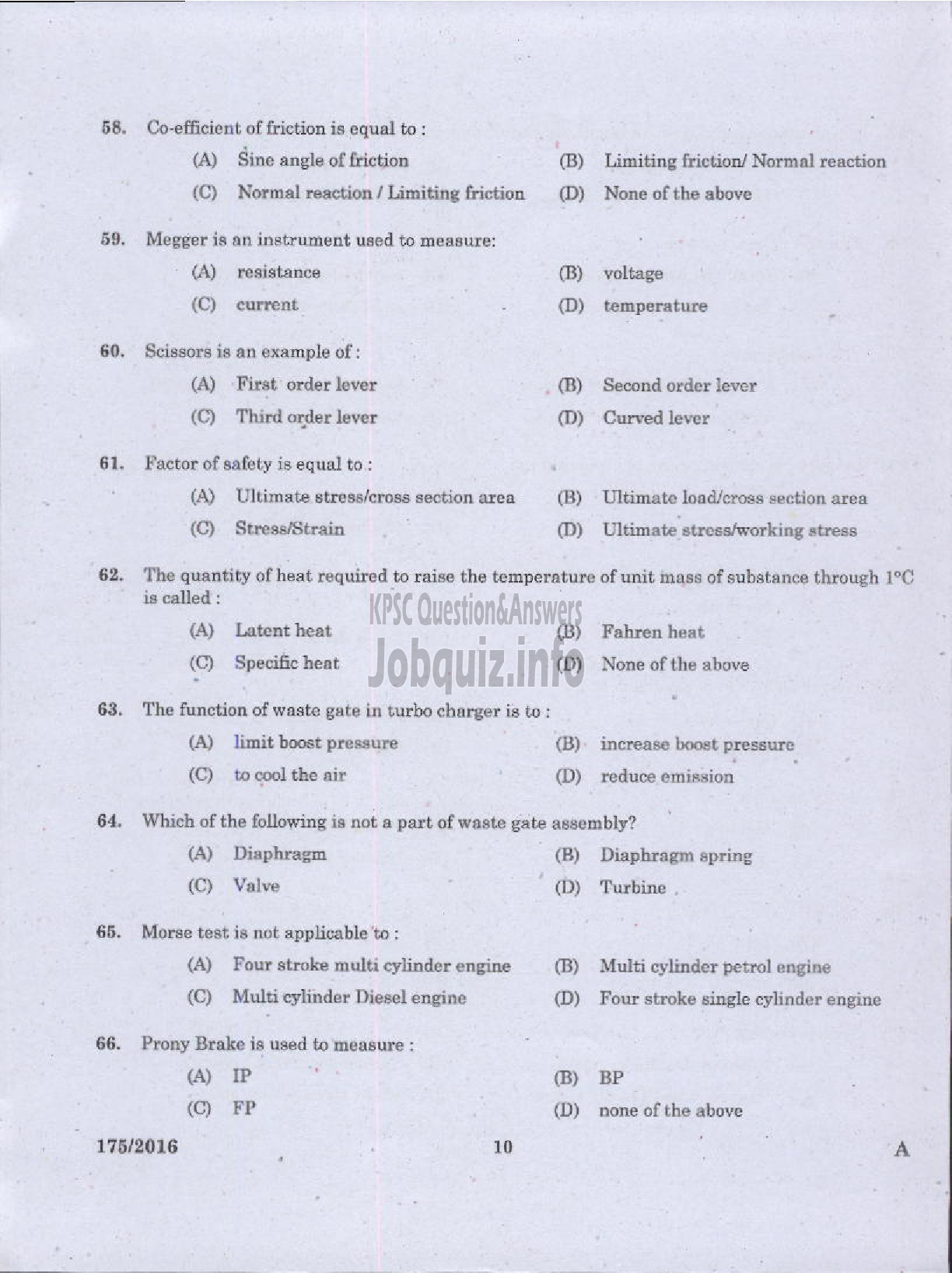 Kerala PSC Question Paper - TRADESMAN AUTOMOBILE MECHANIC TECHNICAL EDUCATION-8