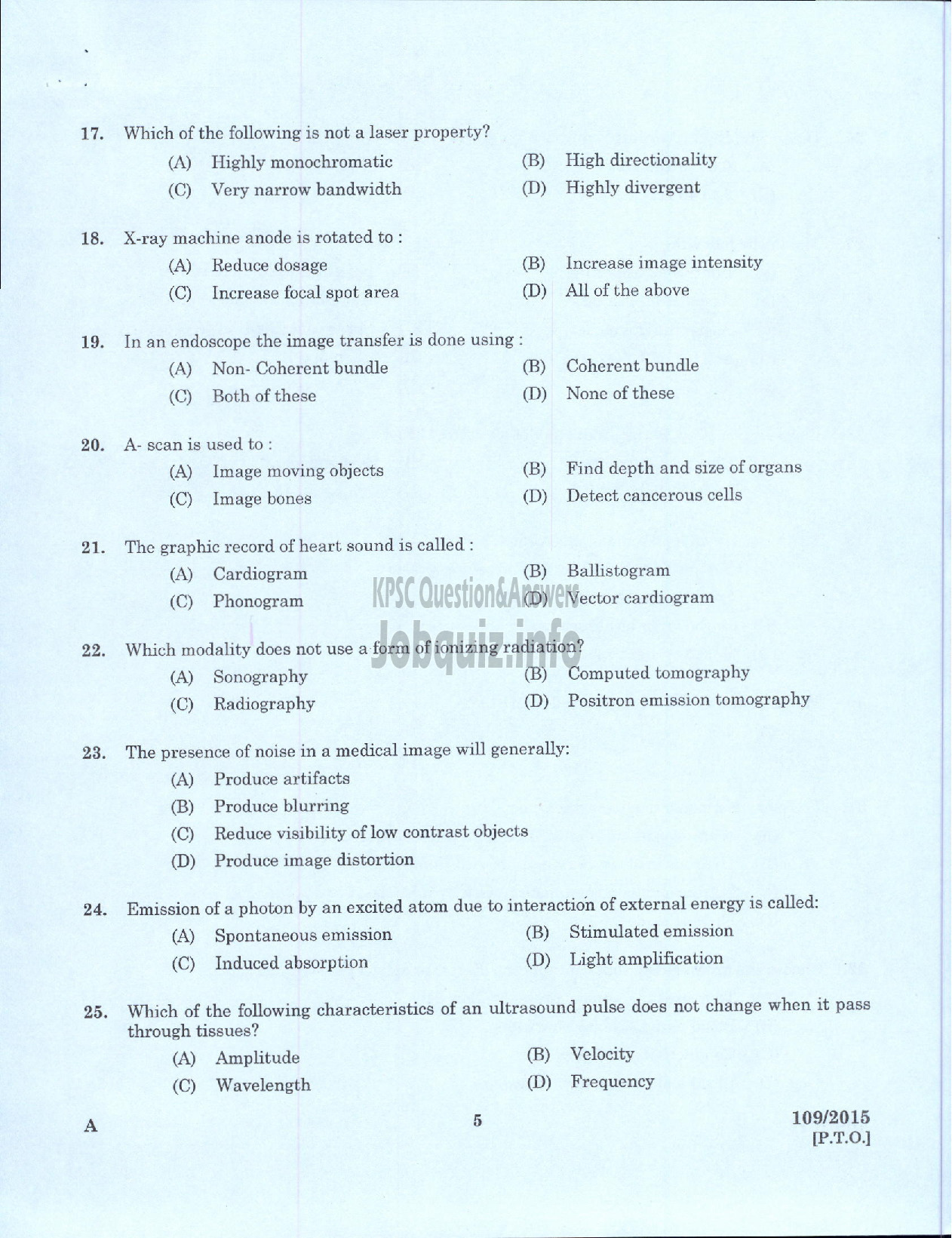 Kerala PSC Question Paper - TRADESMAN BIOMEDICAL ENGINEERING TECHNICAL EDUCATION-3