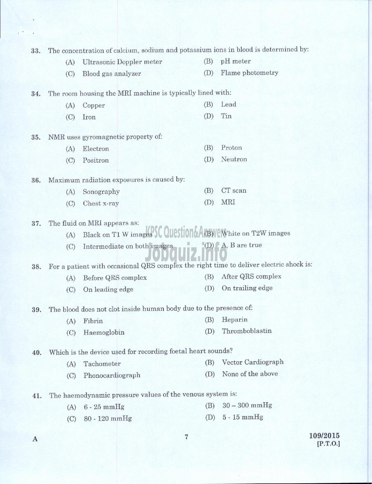 Kerala PSC Question Paper - TRADESMAN BIOMEDICAL ENGINEERING TECHNICAL EDUCATION-5