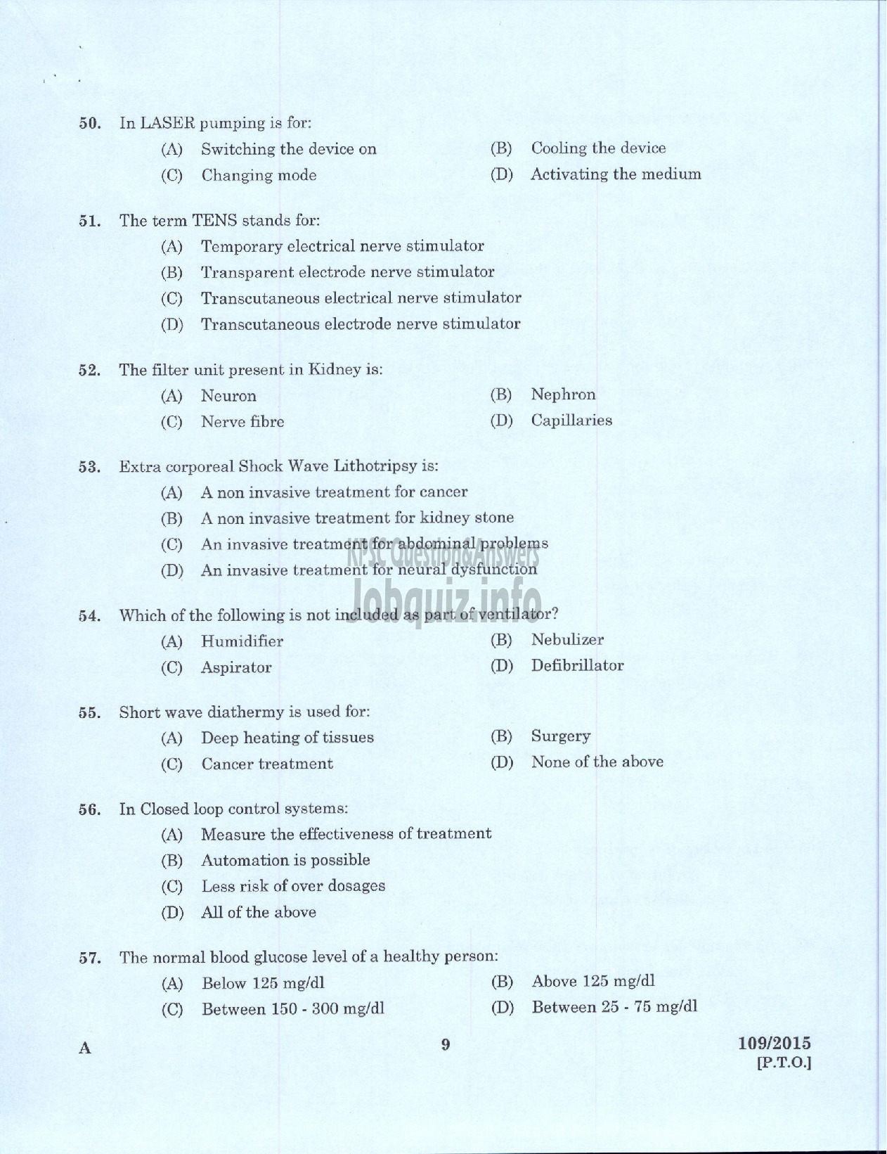 Kerala PSC Question Paper - TRADESMAN BIOMEDICAL ENGINEERING TECHNICAL EDUCATION-7