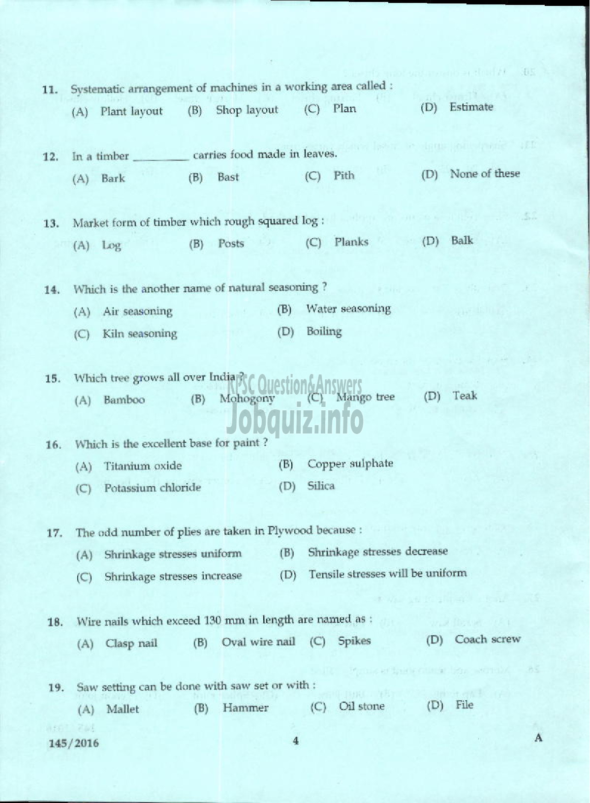 Kerala PSC Question Paper - TRADESMAN CARPENTRY TECHNICAL EDUCATION-2