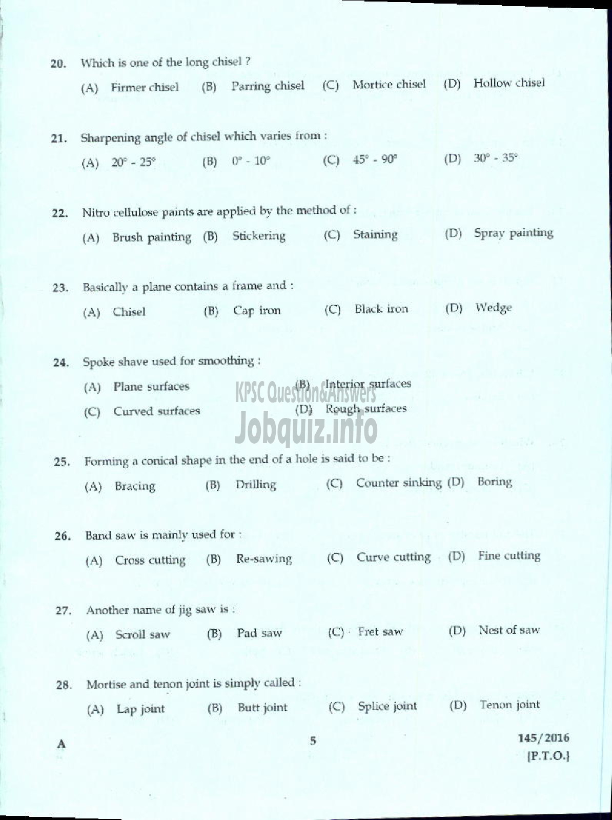 Kerala PSC Question Paper - TRADESMAN CARPENTRY TECHNICAL EDUCATION-3