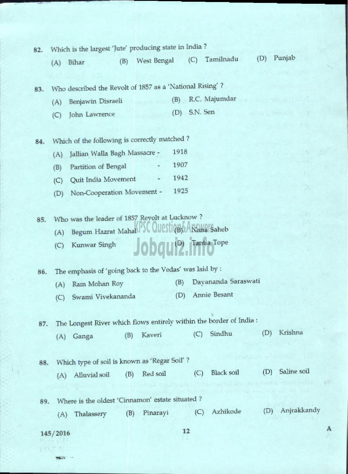 Kerala PSC Question Paper - TRADESMAN CARPENTRY TECHNICAL EDUCATION-10