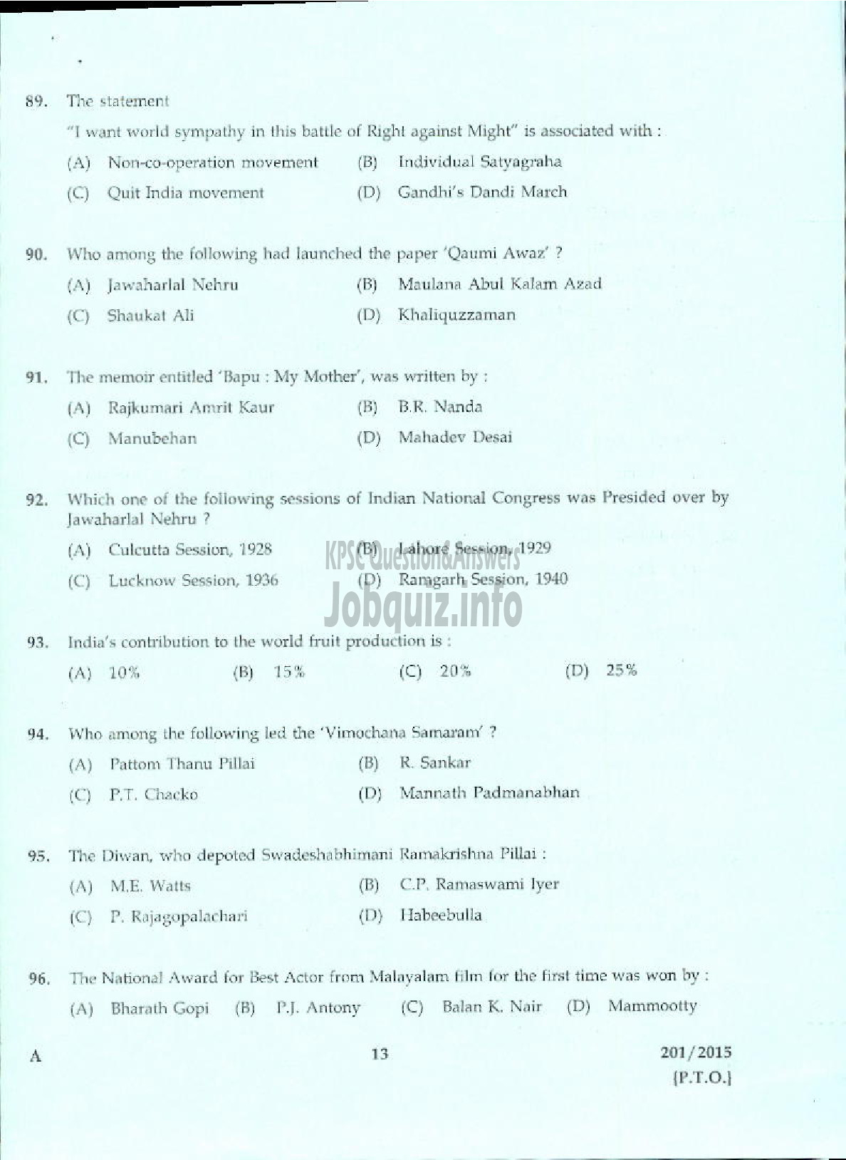 Kerala PSC Question Paper - TRADESMAN CARPENTRY TECHNICAL EDUCATION-11