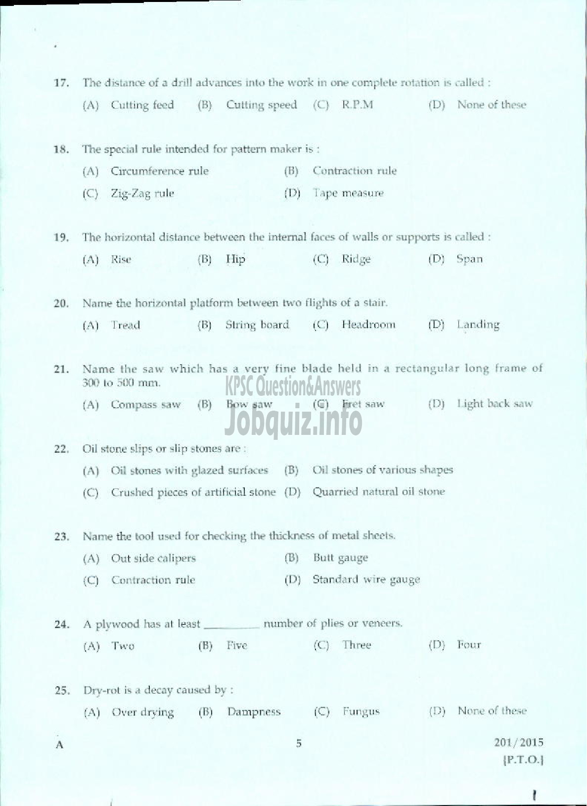 Kerala PSC Question Paper - TRADESMAN CARPENTRY TECHNICAL EDUCATION-3