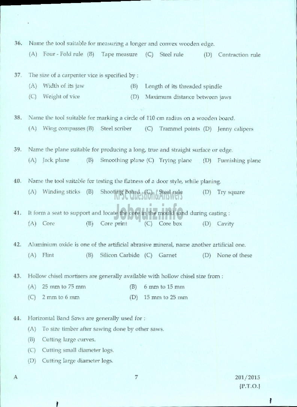 Kerala PSC Question Paper - TRADESMAN CARPENTRY TECHNICAL EDUCATION-5