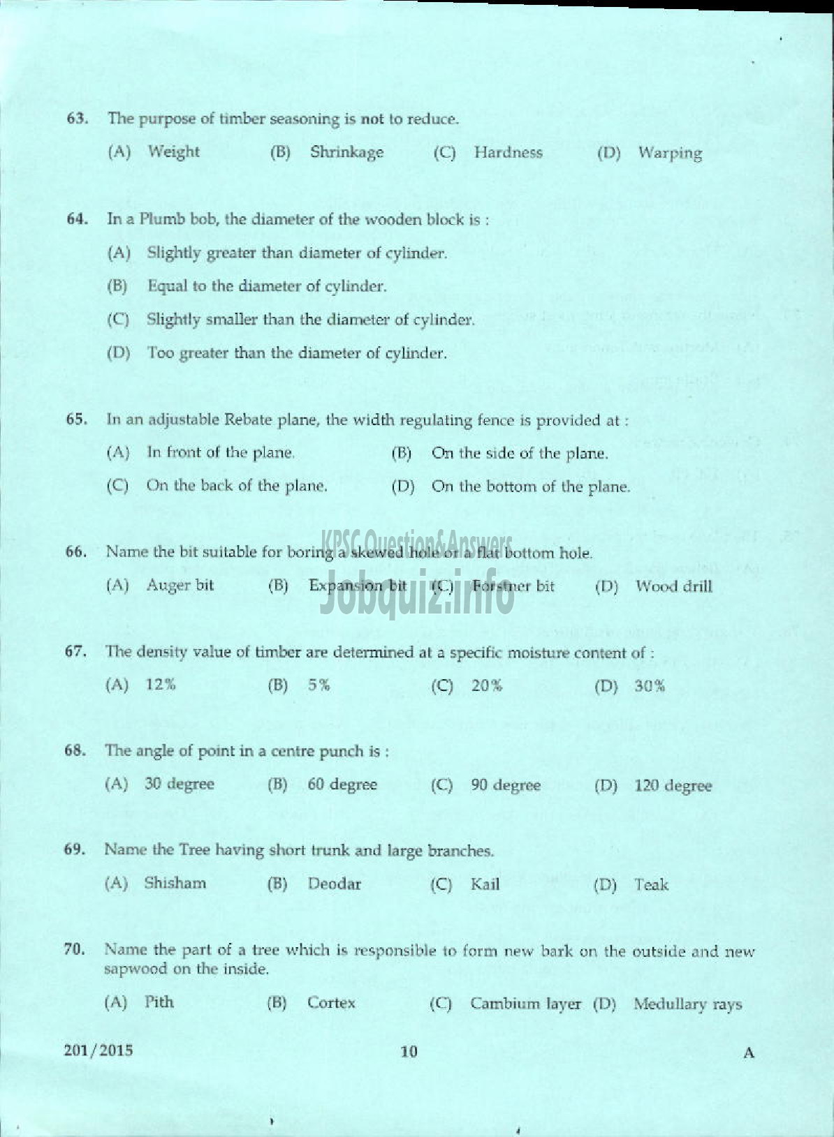 Kerala PSC Question Paper - TRADESMAN CARPENTRY TECHNICAL EDUCATION-8