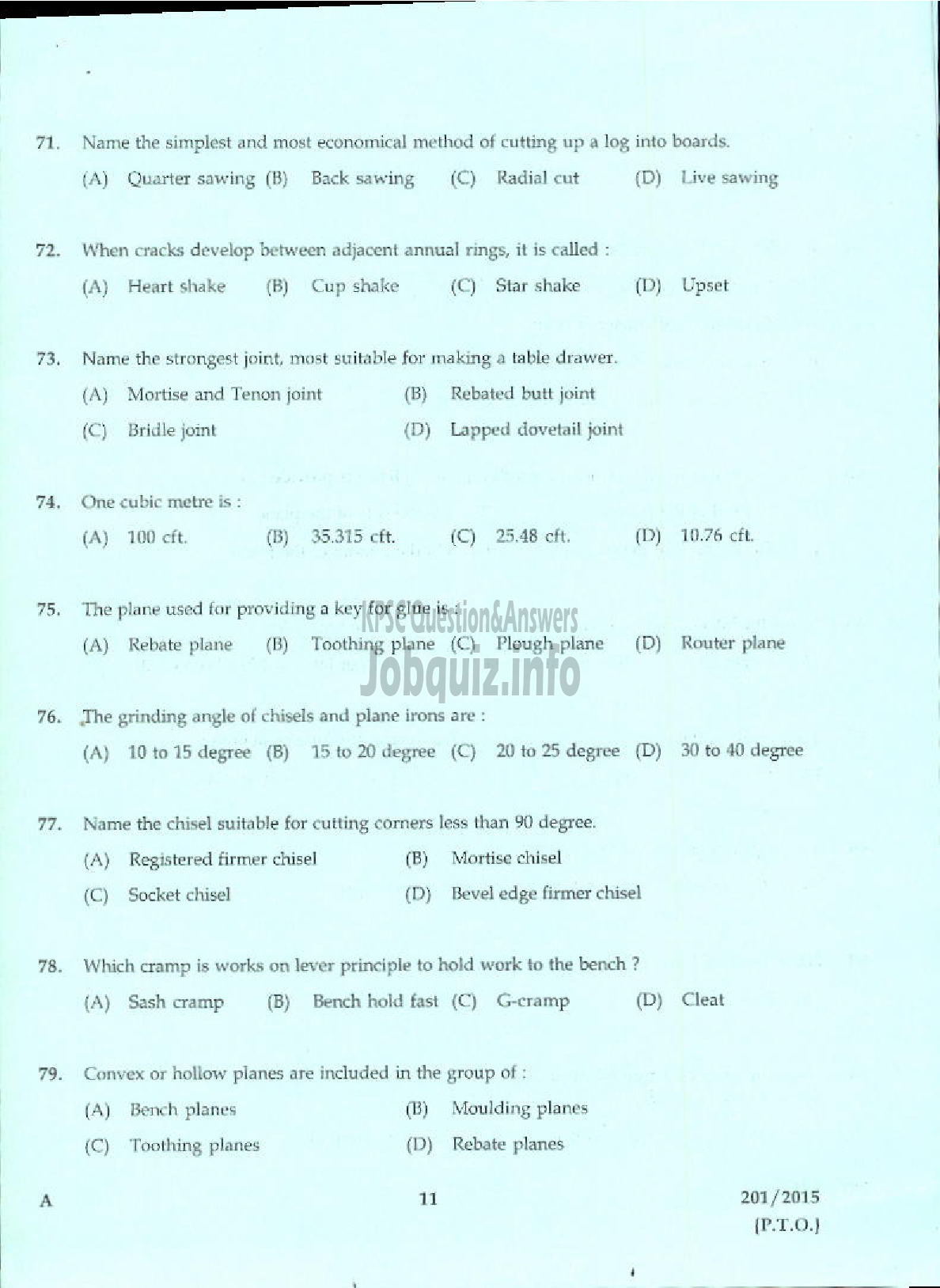 Kerala PSC Question Paper - TRADESMAN CARPENTRY TECHNICAL EDUCATION-9