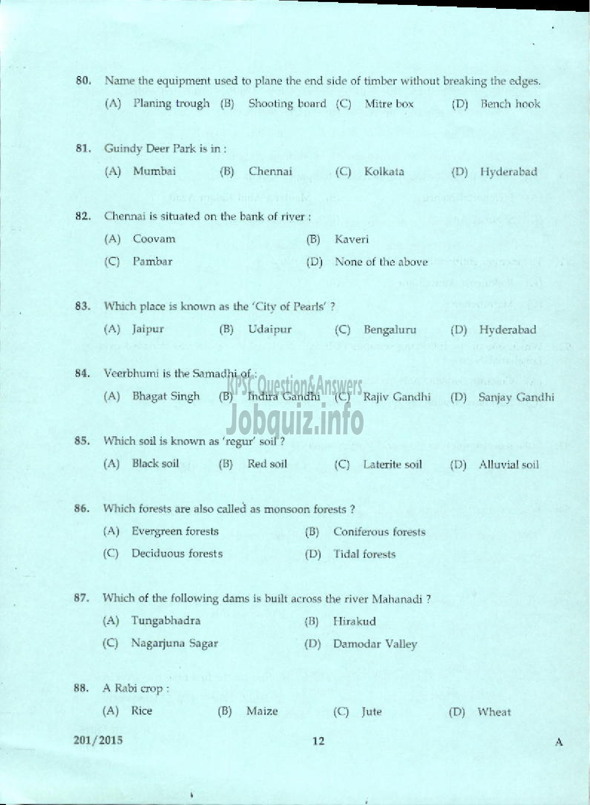 Kerala PSC Question Paper - TRADESMAN CARPENTRY TECHNICAL EDUCATION-10